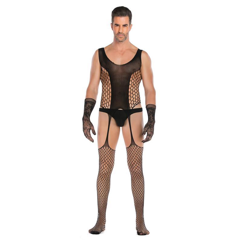 Men's One-piece Suit With Mesh Socks Cut Out From All Sides