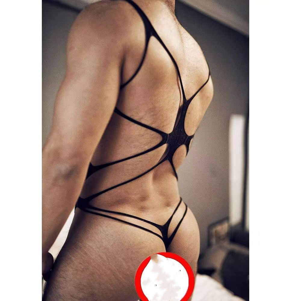 Men's Hollow Jacquard See-through Fishnet Clothes Leggings