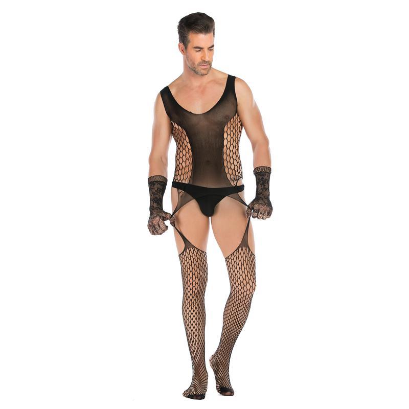 Men's One-piece Suit With Mesh Socks Cut Out From All Sides