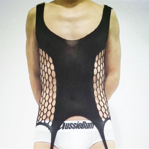 Men's One-piece Suit With Mesh Socks Cut Out From All Sides