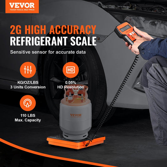 VEVOR Refrigerant Scale 110 LBS HAVC Charging Recovery Freon Scale, With Wired Remote Control, 2g High Precision Electronic Digital Recovery Weight Scale With Case And Dry Battery