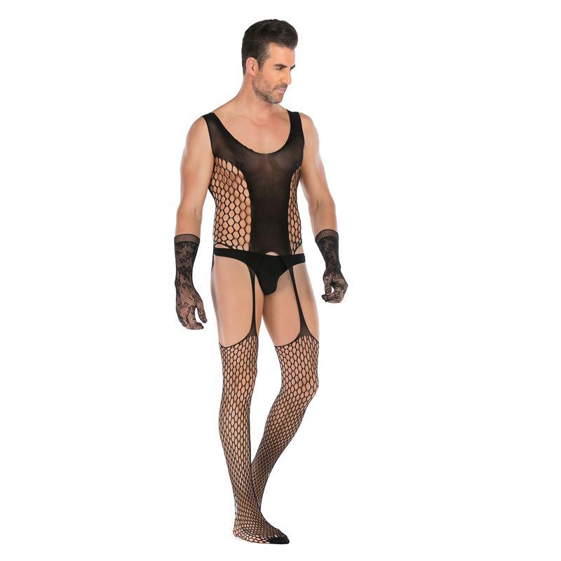 Men's One-piece Suit With Mesh Socks Cut Out From All Sides